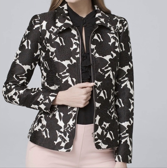 White House Black Market Jackets & Blazers - White House Black Market Womens Jacket Floral Brocade Zip Classic Quiet Luxury 6